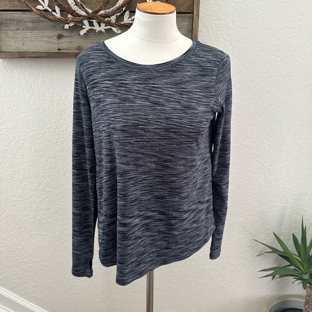 Zyia black gray space dyed tie split back long sleeve work out top size L